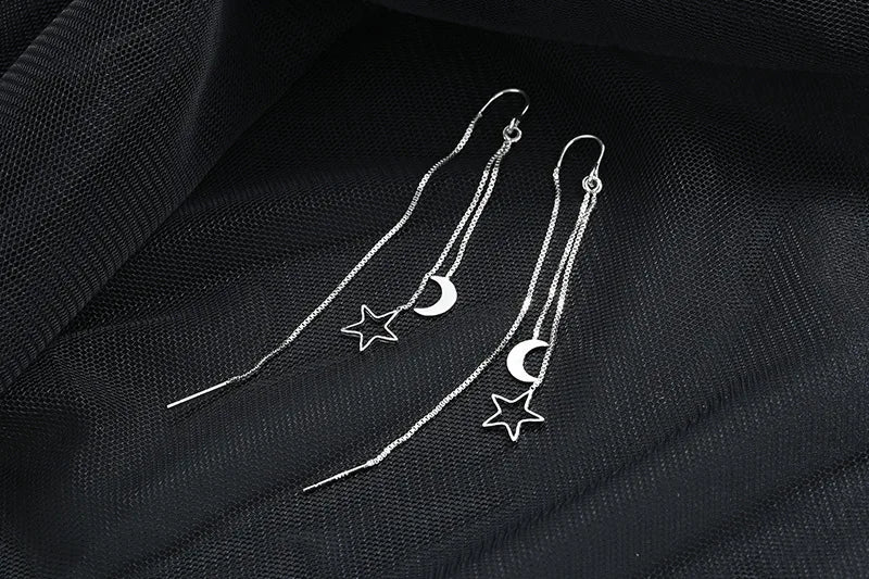 CIAXY Silver Color Earring Chain Asymmetrical Star Moon Long Tassel Earrings For Women Party Jewelry Gifts aretes de mujer - Elevate Your Body