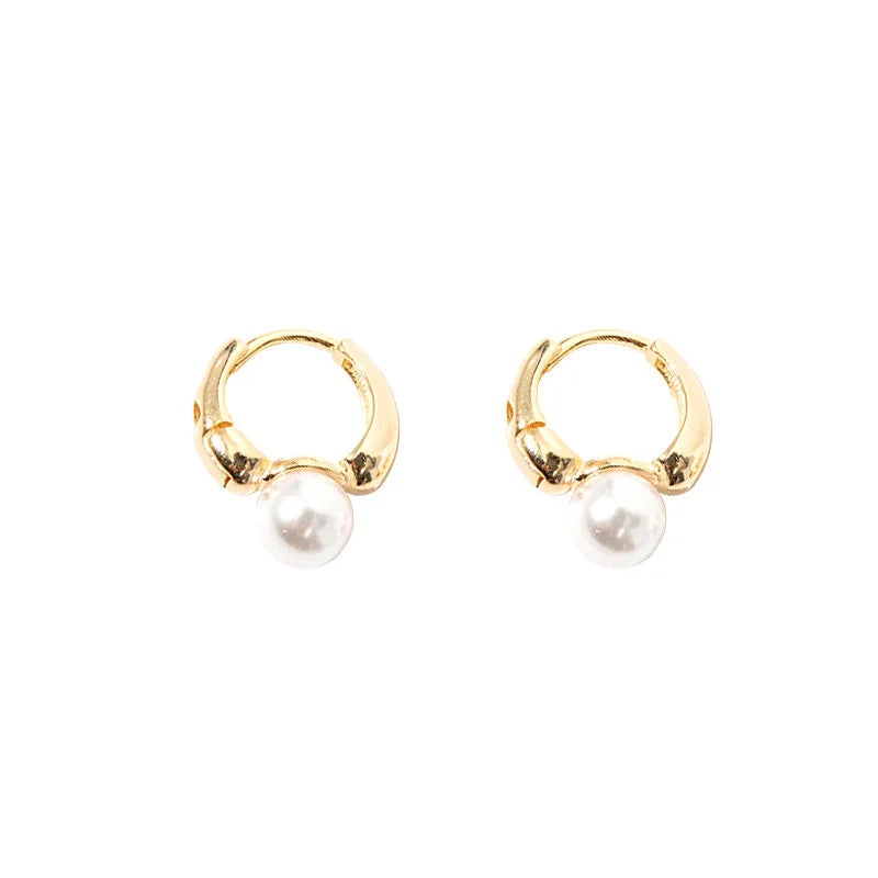 LIVVY New Trend Korean Style Silver Color Simple Pearl Ear Clasp Hoop Earrings For Women Fine Elegance Jewelry Gifts.