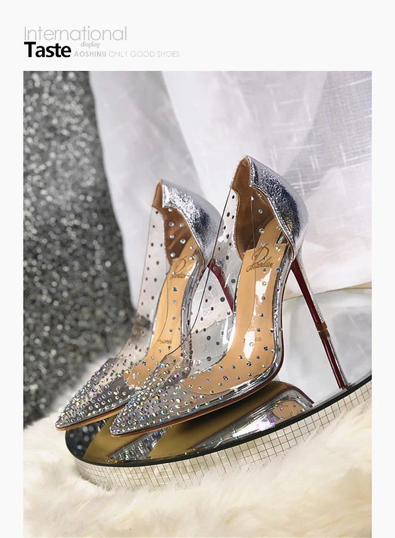 2024 Spring Office Ladies Sexy Pumps Woman PVC Transparent Thin High Heels Crystal Diamond Light Pointed Toe for Women's Shoes - Elevate Your Body