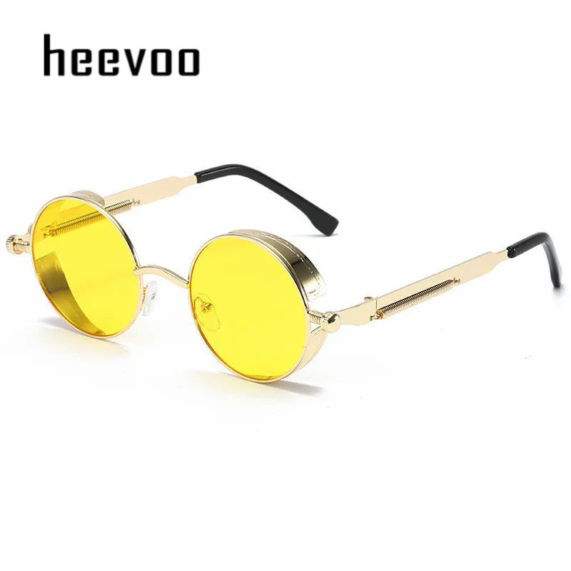 Vintage Steampunk Round Sunglasses for Men and Women - High-Quality Fashion Eyewear with UV400 Protection.