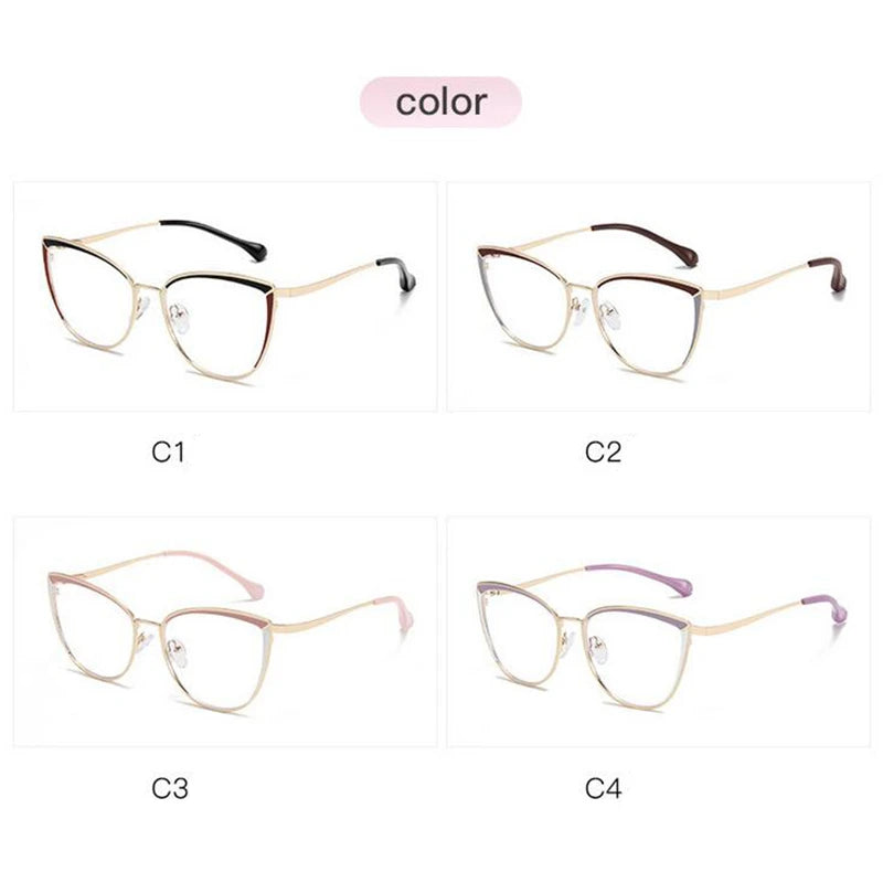 Women's Cat Eye Prescription Glasses with Anti-Blue Light for Nearsightedness - Metal Spring Leg Eyewear Range -0.5 to -6.0.