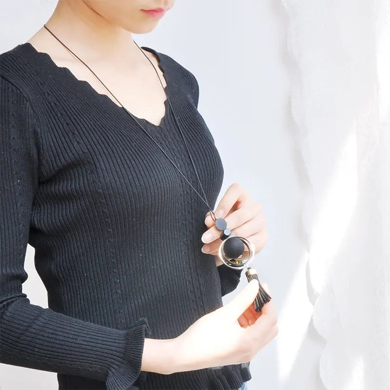 Fashion Sweater Chain Necklaces For Women Geometric Circle Moon Square Ball Pendant Long Tassel  Snake Link Jewelry.