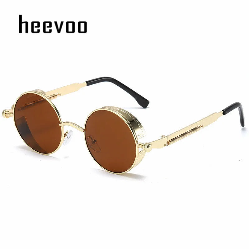 Vintage Steampunk Round Sunglasses for Men and Women - High-Quality Fashion Eyewear with UV400 Protection.