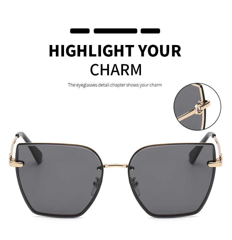 Chic Frameless Cat Eye Sunglasses for Women - Designer Gradient UV400 Shades with Alloy Frame.