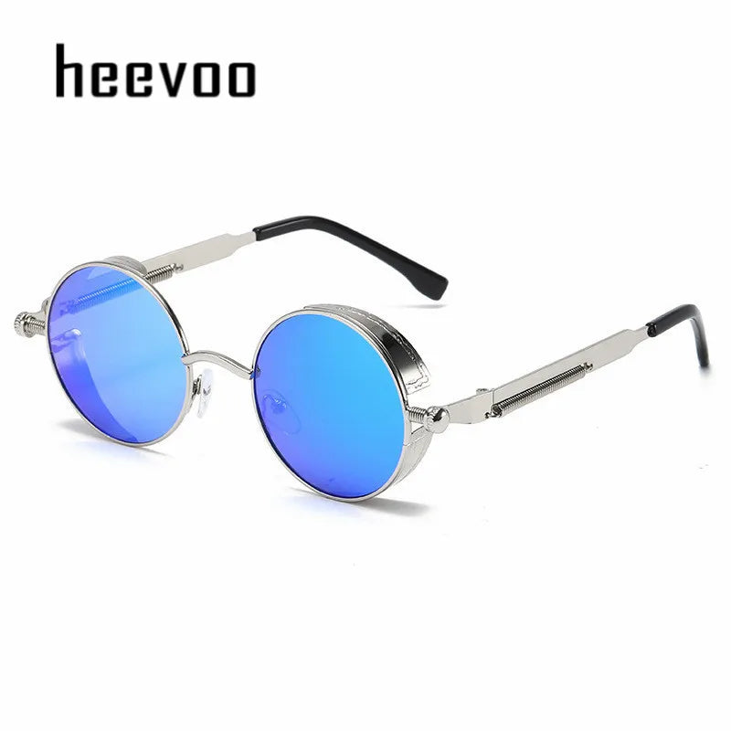 Vintage Steampunk Round Sunglasses for Men and Women - High-Quality Fashion Eyewear with UV400 Protection.