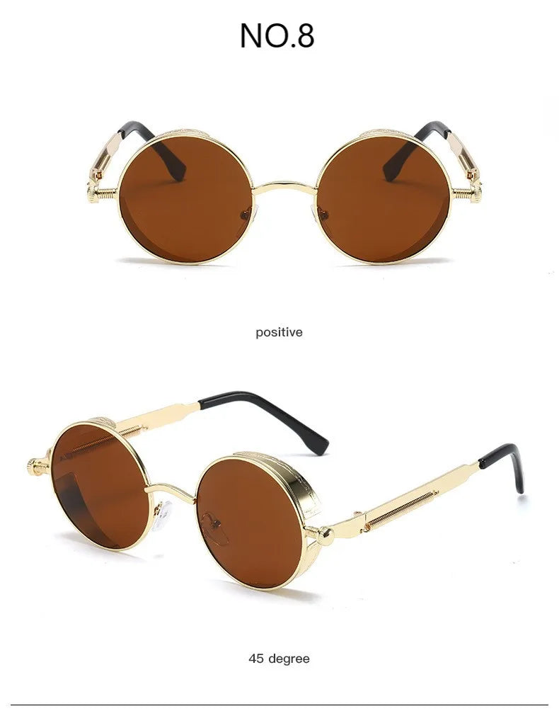 Vintage Steampunk Round Sunglasses for Men and Women - High-Quality Fashion Eyewear with UV400 Protection