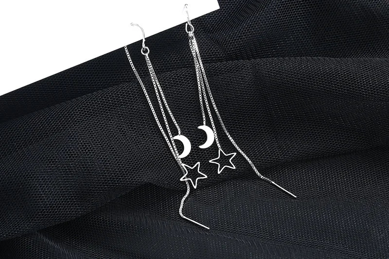 CIAXY Silver Color Earring Chain Asymmetrical Star Moon Long Tassel Earrings For Women Party Jewelry Gifts aretes de mujer - Elevate Your Body