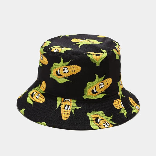 Vegetable Print Cotton Bucket Hat - Unisex Fisherman Sun Cap for Outdoor Travel.