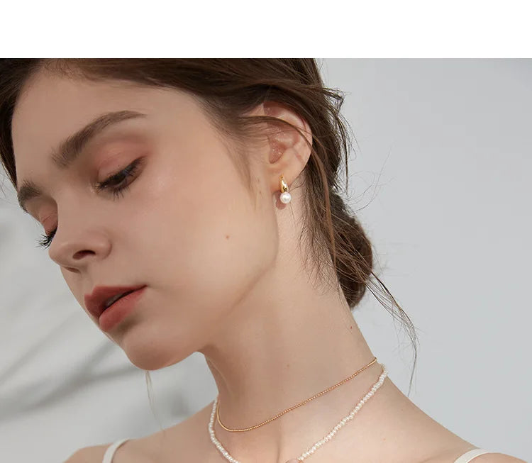 LIVVY New Trend Korean Style Silver Color Simple Pearl Ear Clasp Hoop Earrings For Women Fine Elegance Jewelry Gifts.