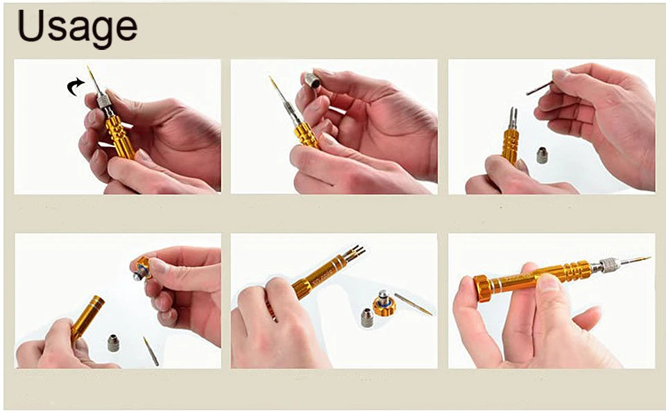 Multifunctional 5-in-1 Eyeglass and Watch Repair Screwdriver Kit with Stainless Steel Bits.