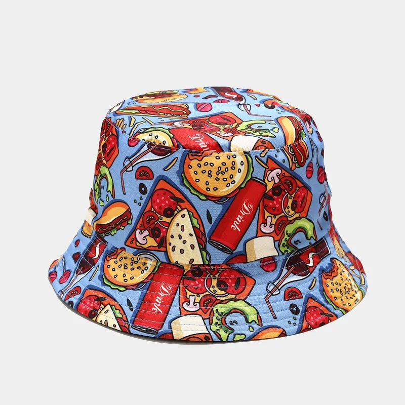 Vegetable Print Cotton Bucket Hat - Unisex Fisherman Sun Cap for Outdoor Travel.