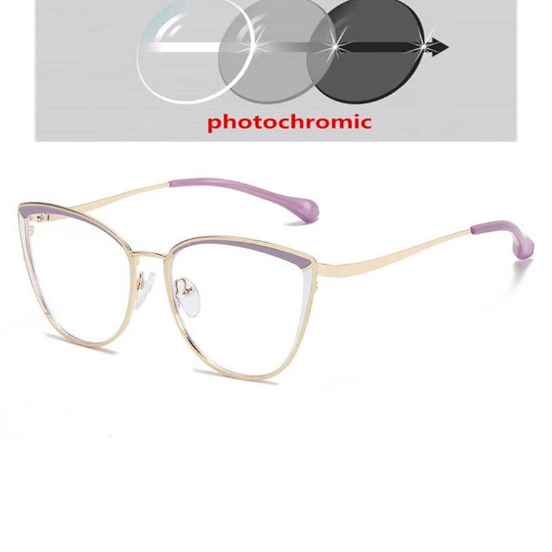 Women's Cat Eye Prescription Glasses with Anti-Blue Light for Nearsightedness - Metal Spring Leg Eyewear Range -0.5 to -6.0.