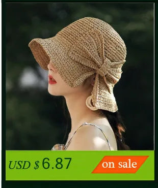 Korean Style Women's UV Protection Raffia Roll-Up Sun Visor Hat.