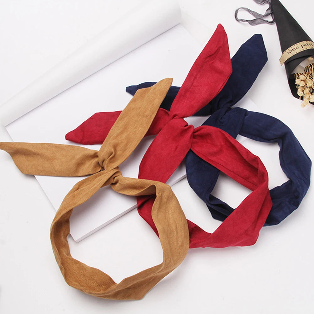 Retro Suede Rabbit Ears Cross Bow Headband Hair Accessories for Summer Fashion