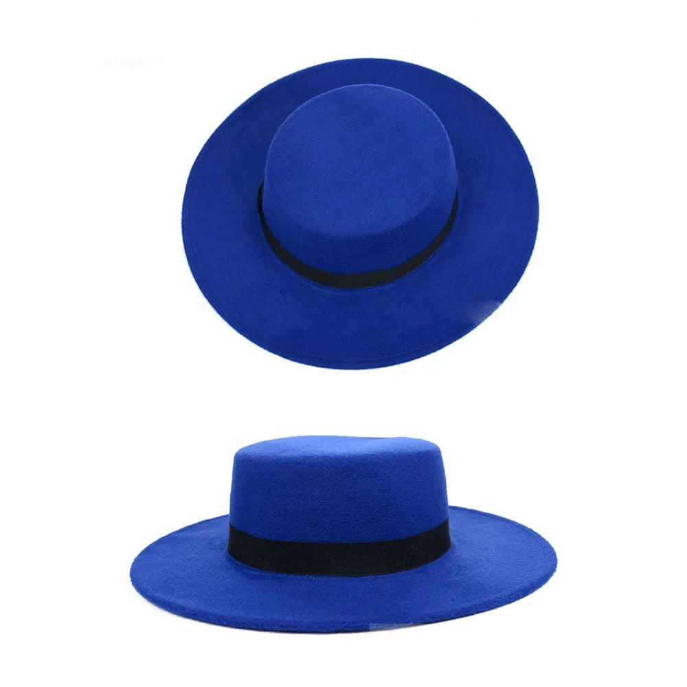 Versatile Classic Solid Color Felt Fedora Hat with Belt for Men and Women - Stylish Jazz Cap with Wide Brim for Casual & Church Wear.