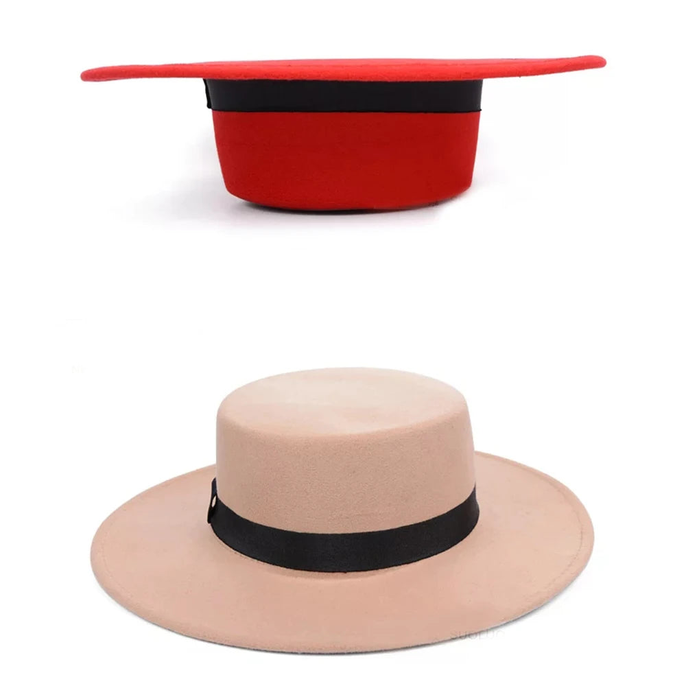 Versatile Classic Solid Color Felt Fedora Hat with Belt for Men and Women - Stylish Jazz Cap with Wide Brim for Casual & Church Wear.