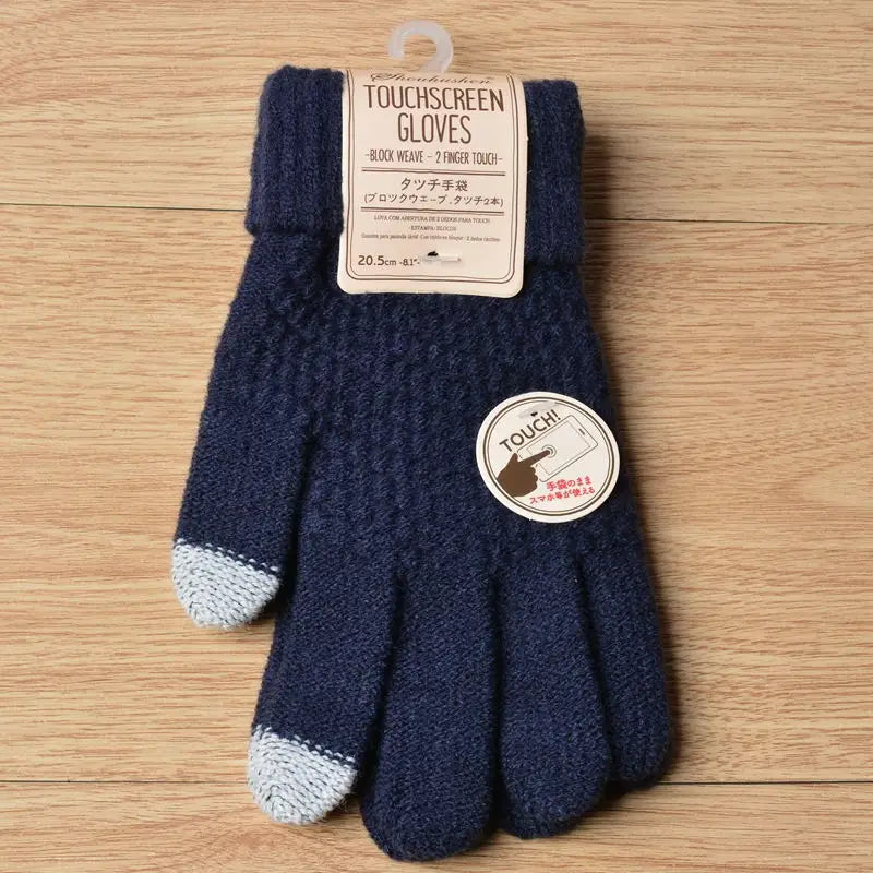 Unisex Warm Winter Touchscreen Knit Gloves - Full Finger Wool Mittens for Stylish Comfort.