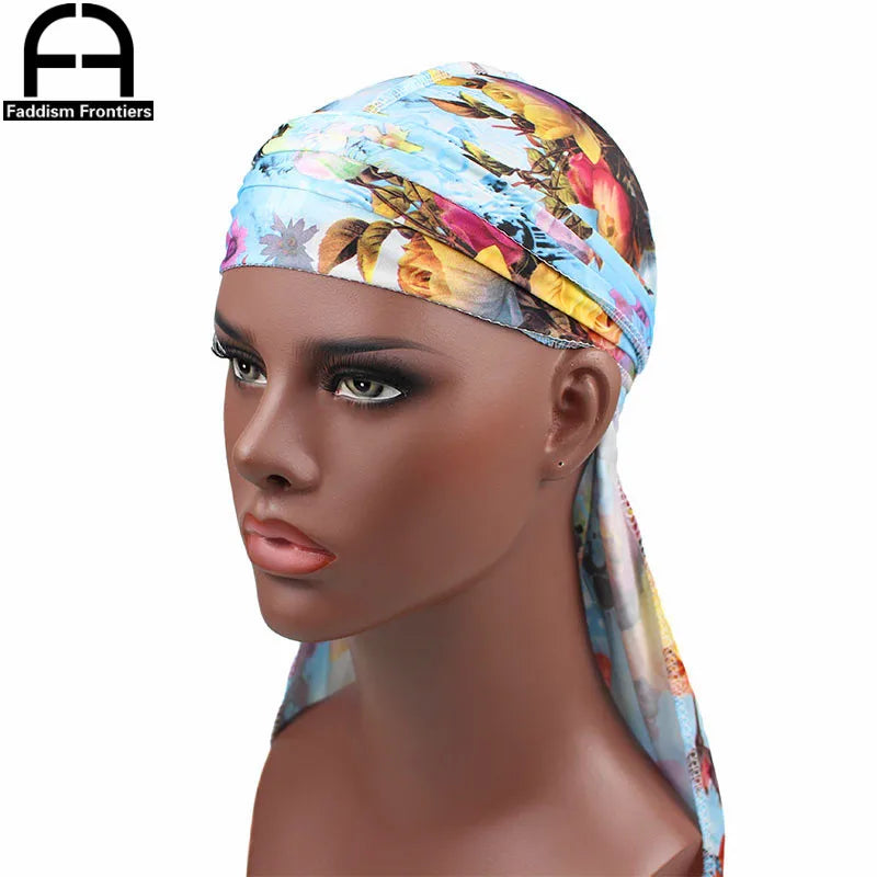 Stylish Men's Floral Silk Durags Bandanas Turbans - Versatile Headwear for Waves and Hair Accessories.