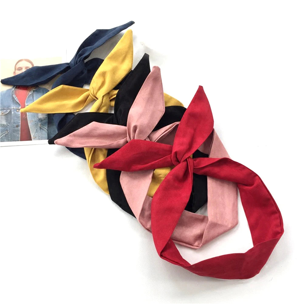 Retro Suede Rabbit Ears Cross Bow Headband Hair Accessories for Summer Fashion.