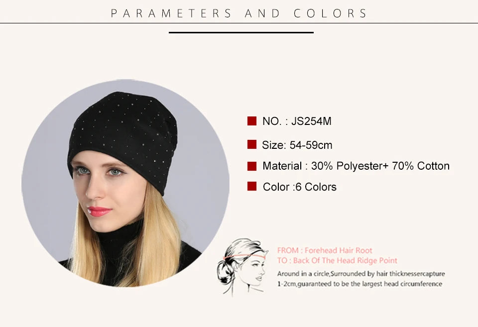 Geebro Women's Casual Rhinestone Cotton Slouchy Beanie Hat - Autumn Skullies & Beanies for Women.