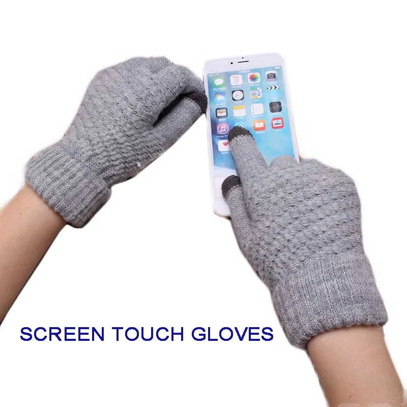 Unisex Warm Winter Touchscreen Knit Gloves - Full Finger Wool Mittens for Stylish Comfort.