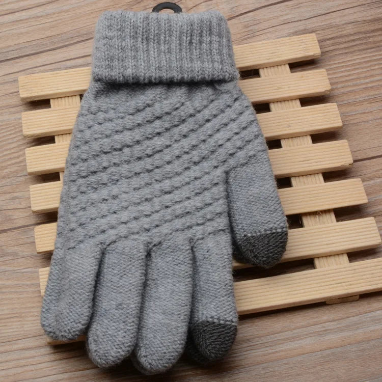 Unisex Warm Winter Touchscreen Knit Gloves - Full Finger Wool Mittens for Stylish Comfort