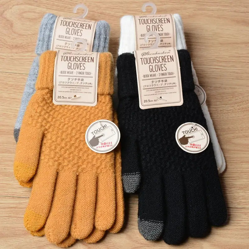 Unisex Warm Winter Touchscreen Knit Gloves - Full Finger Wool Mittens for Stylish Comfort.