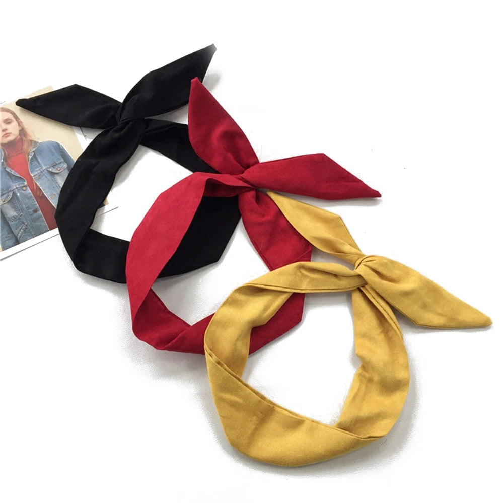 Retro Suede Rabbit Ears Cross Bow Headband Hair Accessories for Summer Fashion.