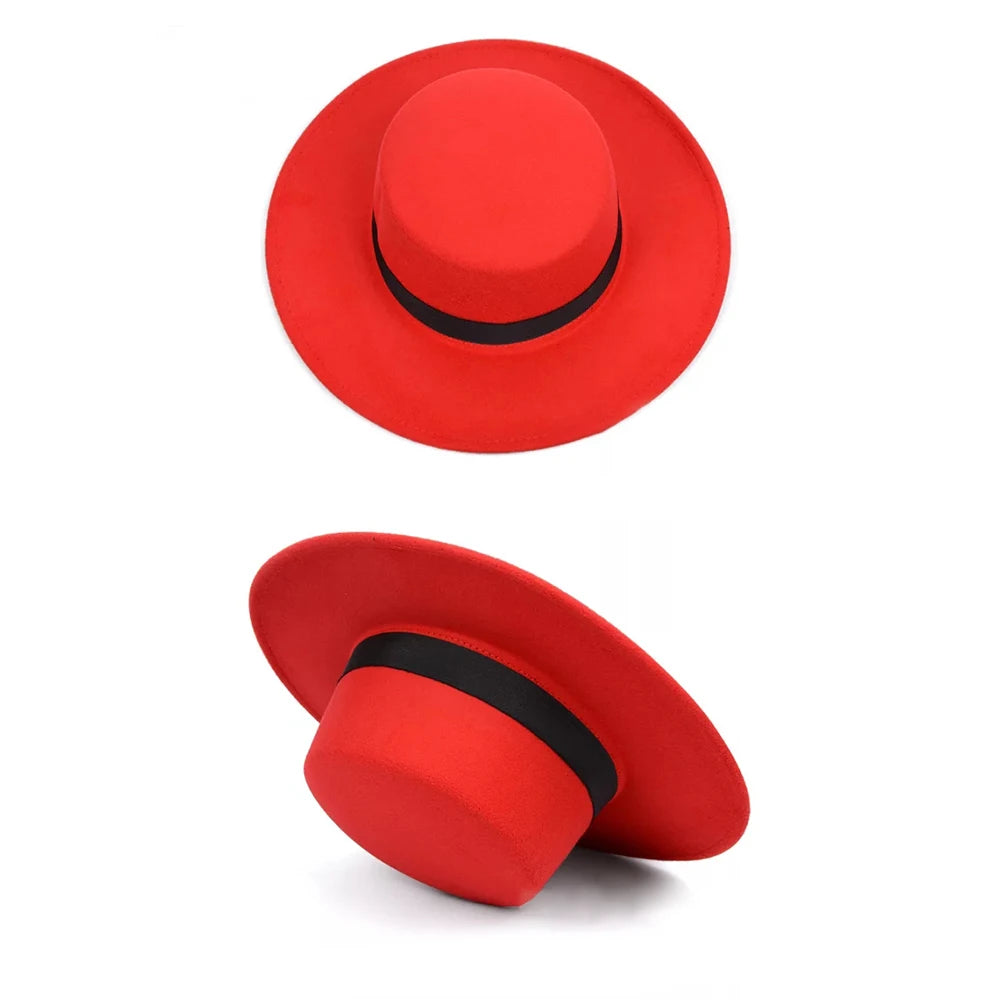 Versatile Classic Solid Color Felt Fedora Hat with Belt for Men and Women - Stylish Jazz Cap with Wide Brim for Casual & Church Wear.