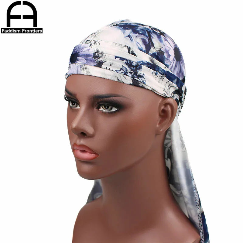 Stylish Men's Floral Silk Durags Bandanas Turbans - Versatile Headwear for Waves and Hair Accessories.