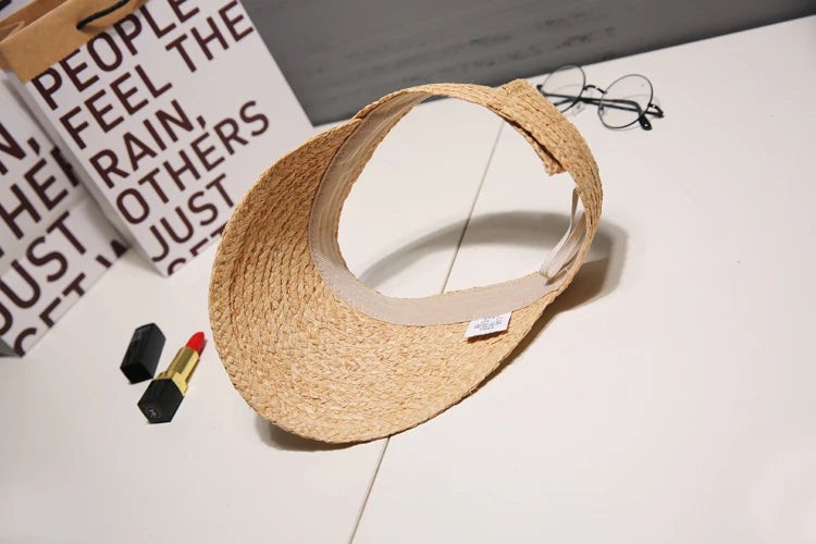 Korean Style Women's UV Protection Raffia Roll-Up Sun Visor Hat.