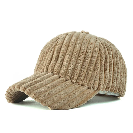 COKK Women's Corduroy Baseball Cap - Warm Snapback Hat for Autumn and Winter Casual Style.