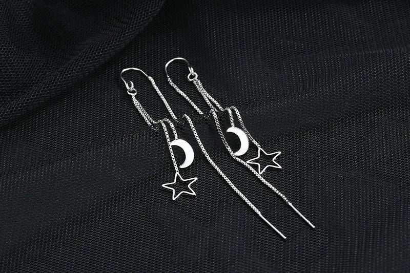 CIAXY Silver Color Earring Chain Asymmetrical Star Moon Long Tassel Earrings For Women Party Jewelry Gifts aretes de mujer - Elevate Your Body