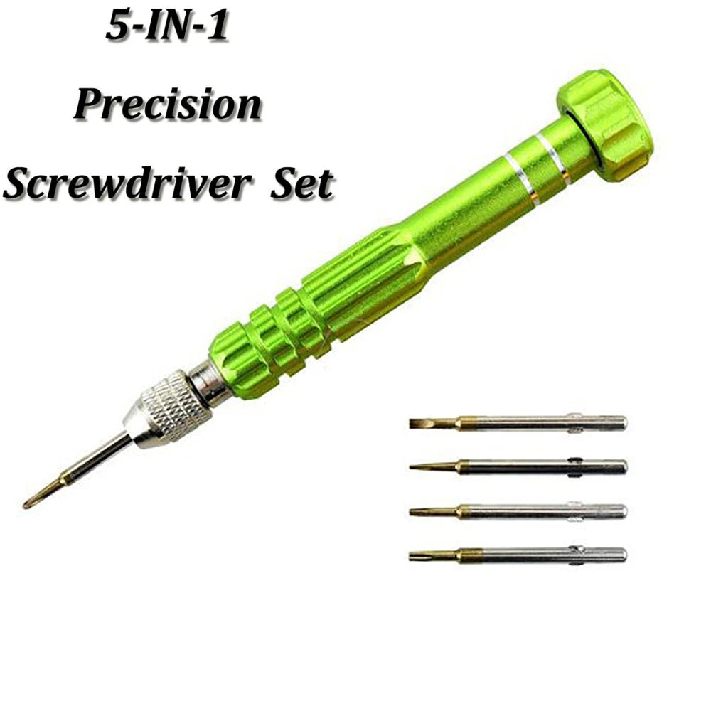 Multifunctional 5-in-1 Eyeglass and Watch Repair Screwdriver Kit with Stainless Steel Bits.