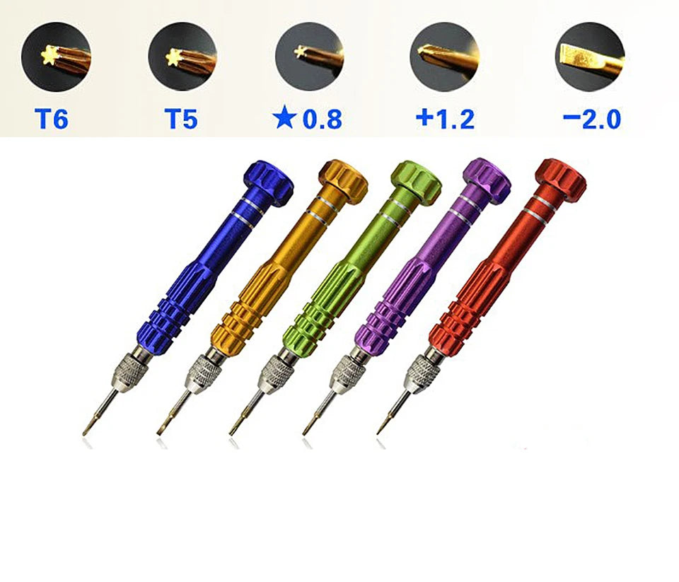 Multifunctional 5-in-1 Eyeglass and Watch Repair Screwdriver Kit with Stainless Steel Bits.