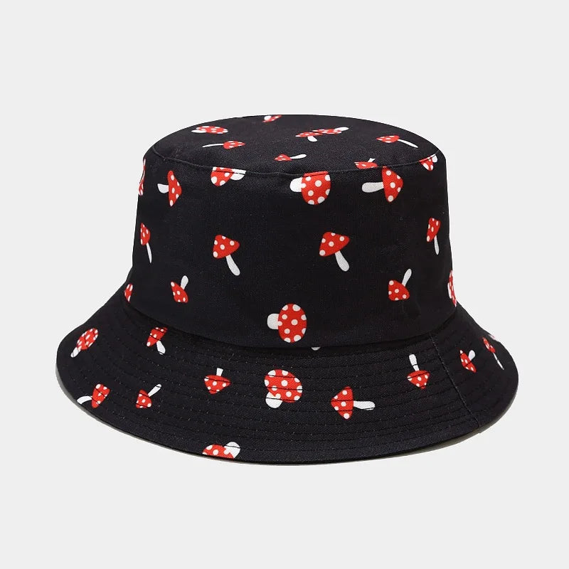 Vegetable Print Cotton Bucket Hat - Unisex Fisherman Sun Cap for Outdoor Travel.