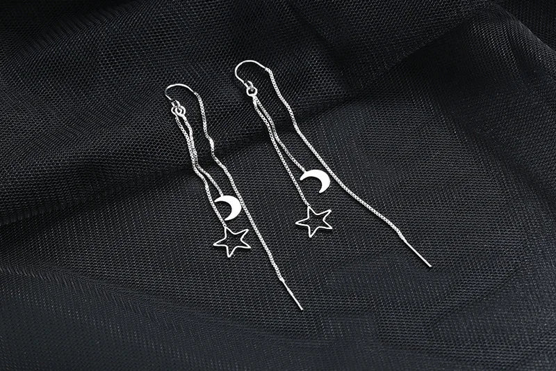 CIAXY Silver Color Earring Chain Asymmetrical Star Moon Long Tassel Earrings For Women Party Jewelry Gifts aretes de mujer - Elevate Your Body