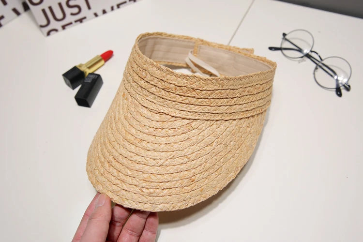 Korean Style Women's UV Protection Raffia Roll-Up Sun Visor Hat