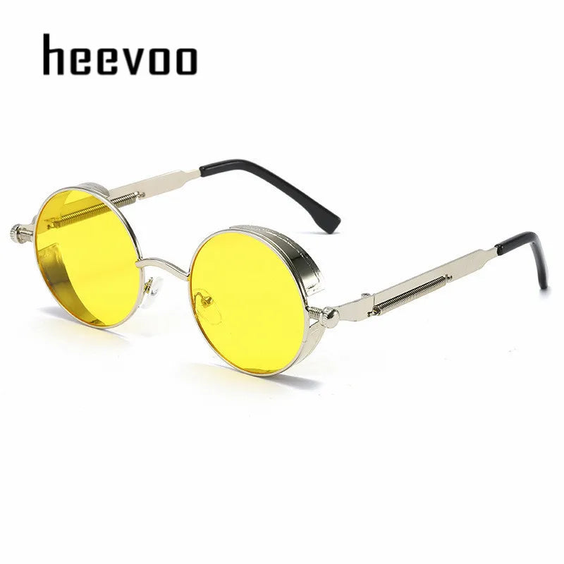 Vintage Steampunk Round Sunglasses for Men and Women - High-Quality Fashion Eyewear with UV400 Protection.