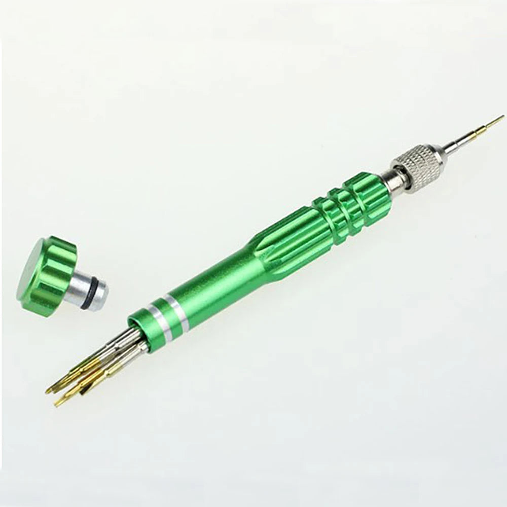 Multifunctional 5-in-1 Eyeglass and Watch Repair Screwdriver Kit with Stainless Steel Bits.