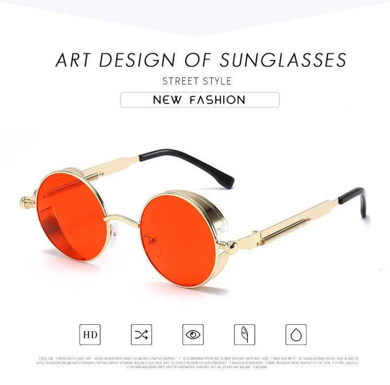 Vintage Steampunk Round Sunglasses for Men and Women - High-Quality Fashion Eyewear with UV400 Protection