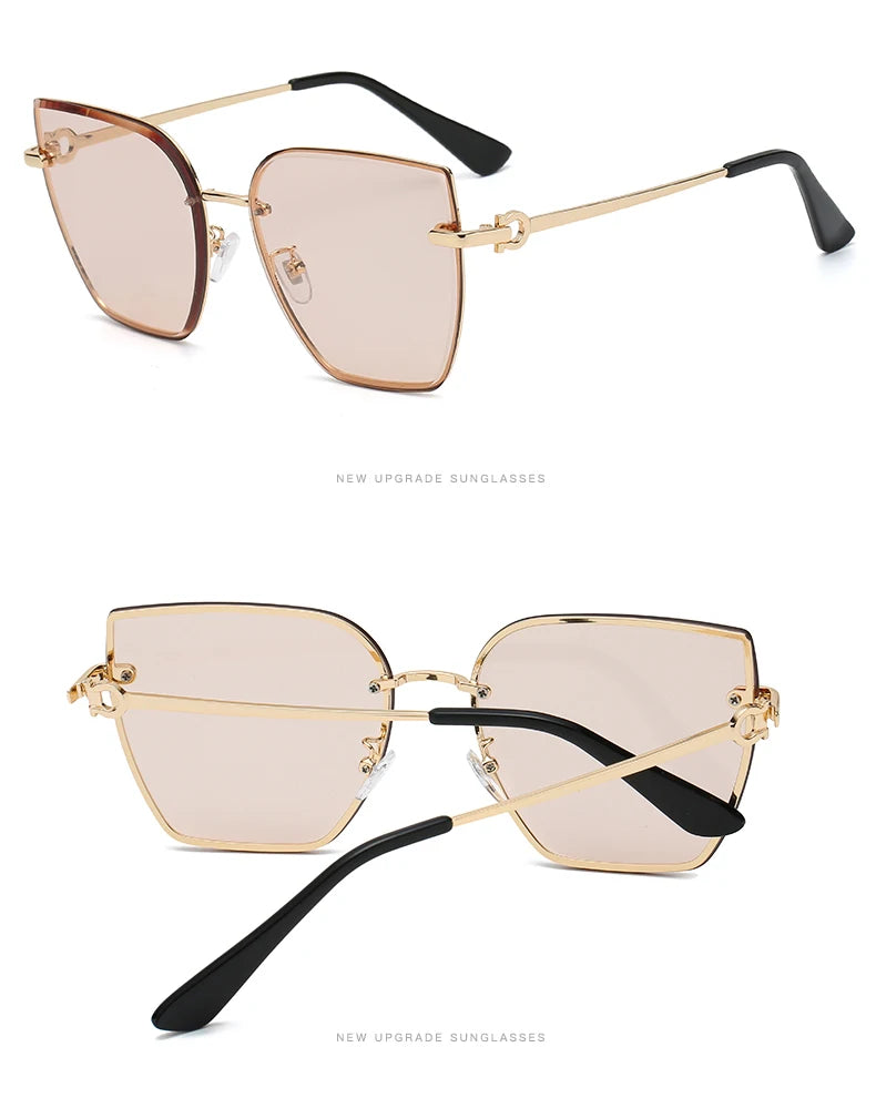 Chic Frameless Cat Eye Sunglasses for Women - Designer Gradient UV400 Shades with Alloy Frame