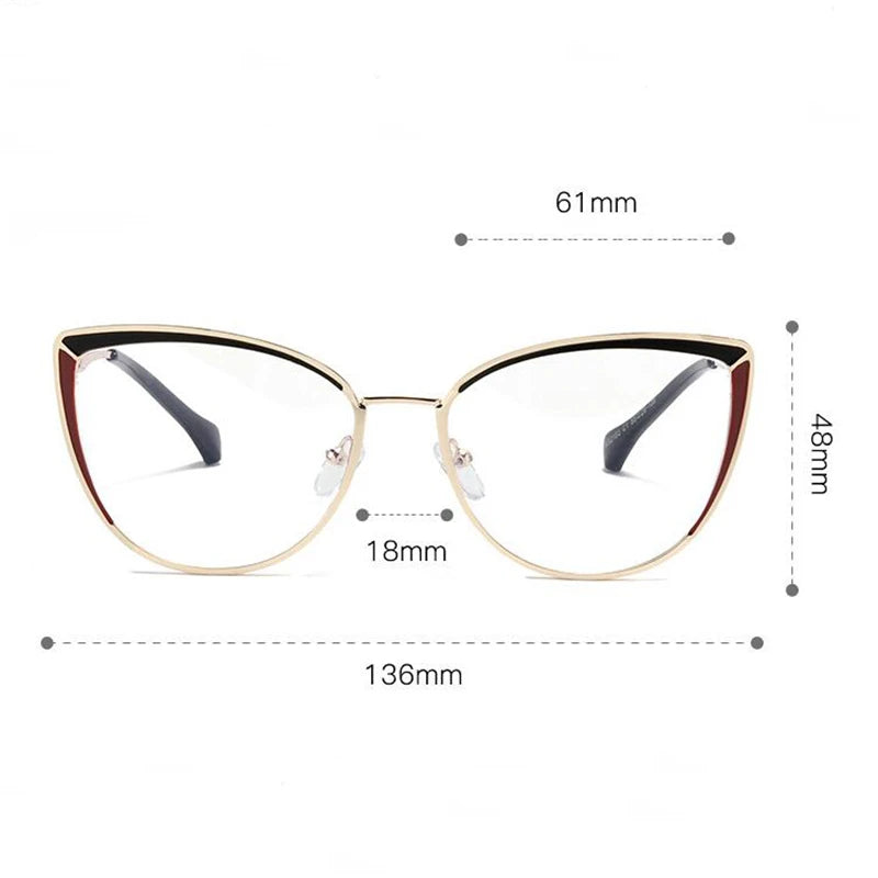 Women's Cat Eye Prescription Glasses with Anti-Blue Light for Nearsightedness - Metal Spring Leg Eyewear Range -0.5 to -6.0.