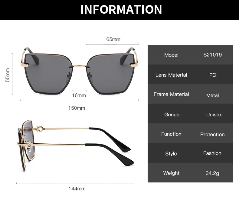 Chic Frameless Cat Eye Sunglasses for Women - Designer Gradient UV400 Shades with Alloy Frame.