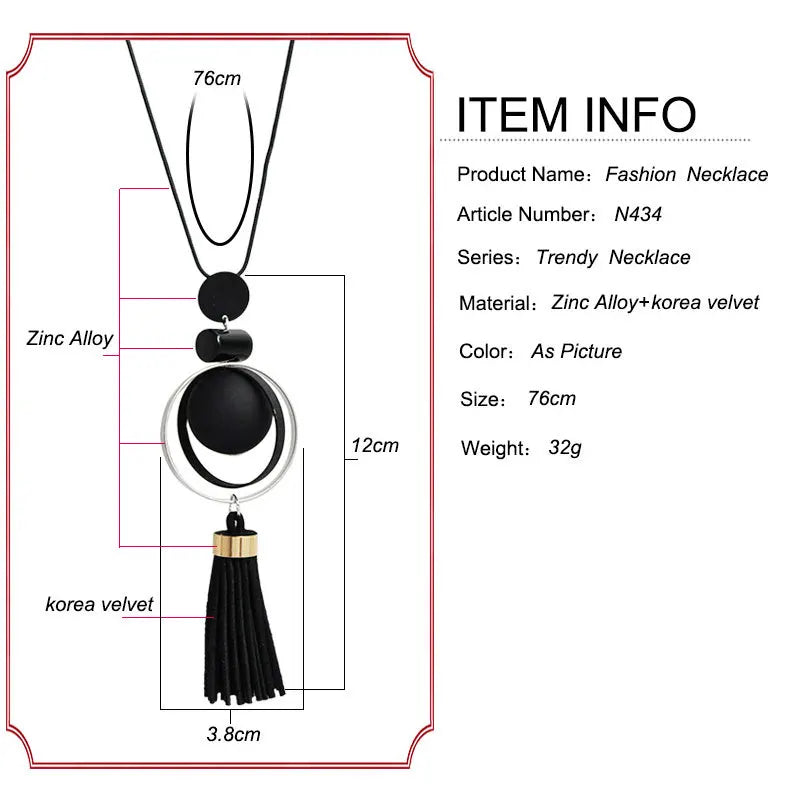 Fashion Sweater Chain Necklaces For Women Geometric Circle Moon Square Ball Pendant Long Tassel  Snake Link Jewelry.