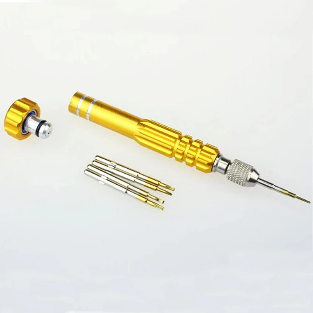 Multifunctional 5-in-1 Eyeglass and Watch Repair Screwdriver Kit with Stainless Steel Bits.