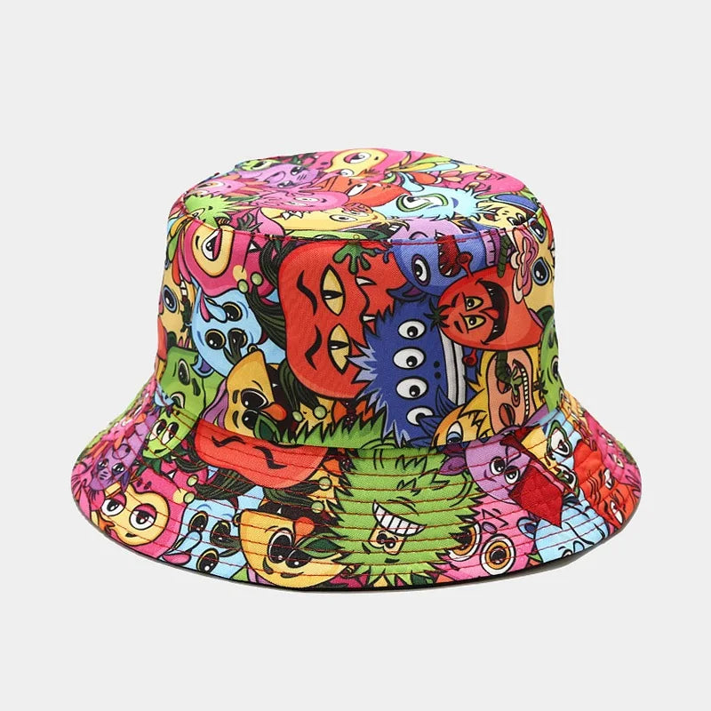 Vegetable Print Cotton Bucket Hat - Unisex Fisherman Sun Cap for Outdoor Travel.