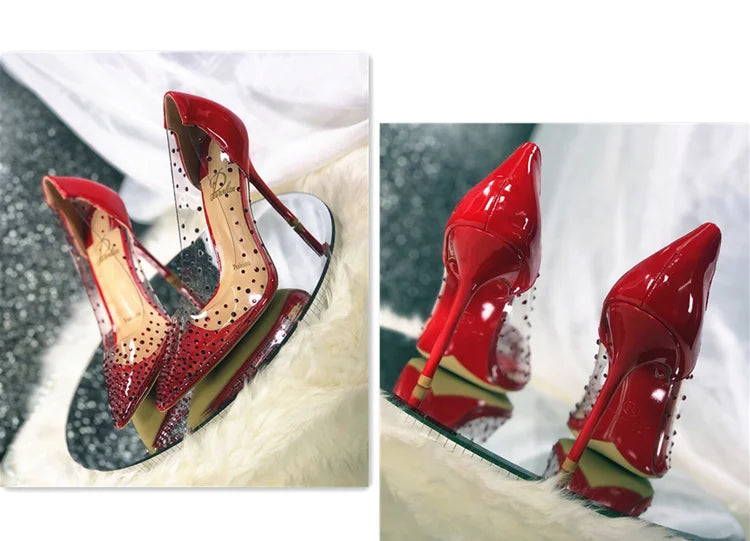 2024 Spring Office Ladies Sexy Pumps Woman PVC Transparent Thin High Heels Crystal Diamond Light Pointed Toe for Women's Shoes - Elevate Your Body