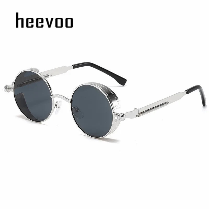 Vintage Steampunk Round Sunglasses for Men and Women - High-Quality Fashion Eyewear with UV400 Protection.