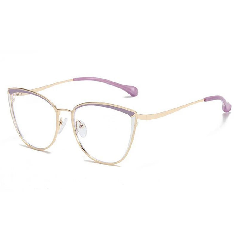 Women's Cat Eye Prescription Glasses with Anti-Blue Light for Nearsightedness - Metal Spring Leg Eyewear Range -0.5 to -6.0.